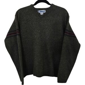 VTG Utility Mens Sweater Medium Green Lambswool V Neck Made In Australia Flaw